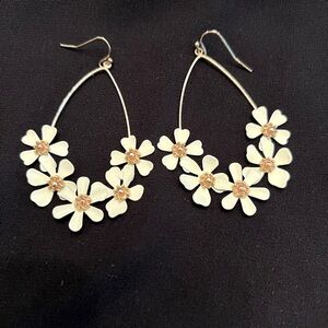 Floral Drop Earrings in Ivory and Gold Tone